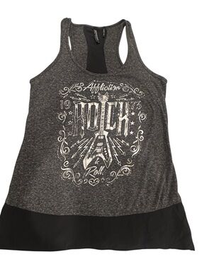 Affliction Charcoal Gray Racerback Tank with White Rock Graphic